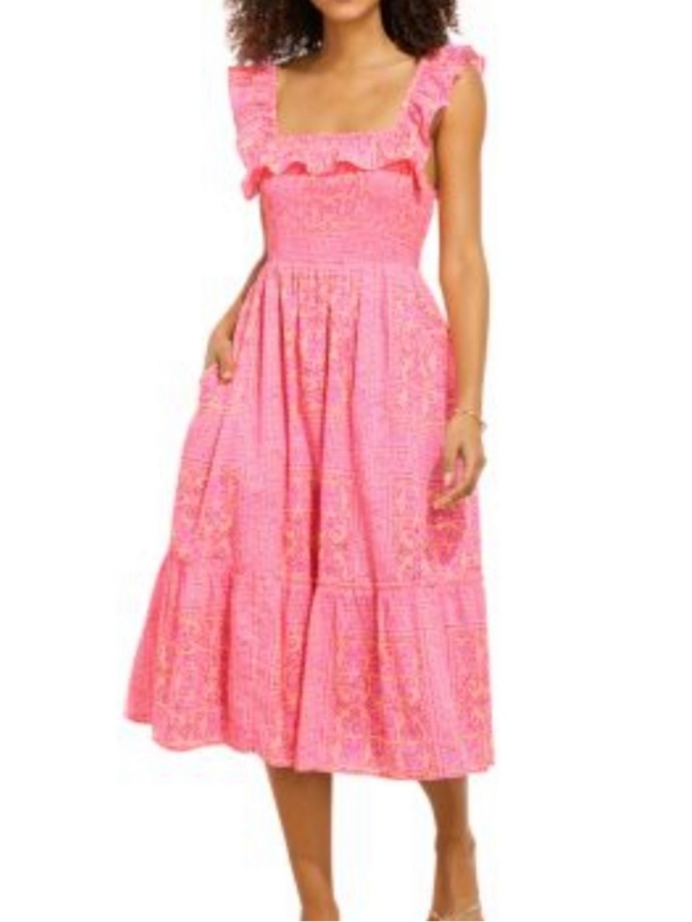 Vineyard Vines Neon Tortola Smocked Midi Dress size L